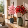 Combo-Red Bougainvillea Tree and Artificial Pink Cherry Blossom Tree